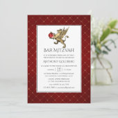 Plush Red and Gold Damask and Lattice Bar Mitzvah Einladung (Stehend Vorderseite)