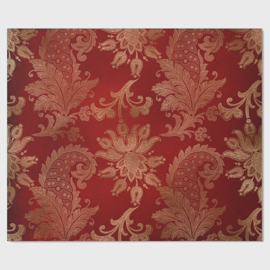 Plush Red und Gold Damask Geschenkpapier (Flach)