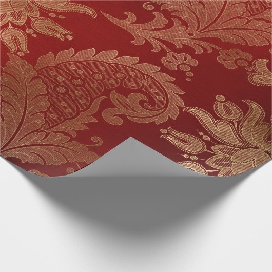 Plush Red und Gold Damask Geschenkpapier (Ecke)