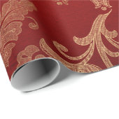 Plush Red und Gold Damask Geschenkpapier (Rolleneckpunkt)