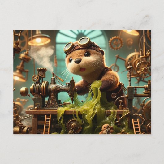 Plush Steampunk Otter Seaweed-Blockiermaschine Postkarte (Vorderseite)