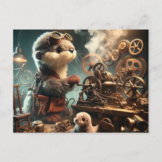 Plush Steampunk Otter und Siegel Postkarte (Vorderseite)