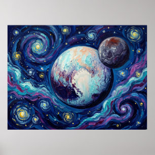 Pluto Sternennacht Kosmische Landschaft Poster