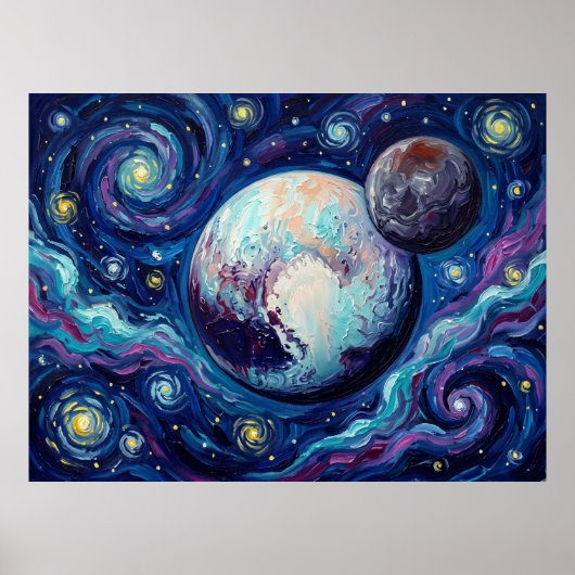 Pluto Sternennacht Kosmische Landschaft Poster (Vorne)