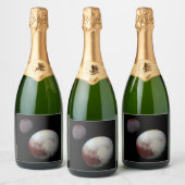 Pluto und Charon 9. oder Zwergplanet Sonnensystem Schaumweinetikett (Flaschen)