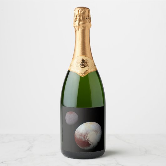 Pluto und Charon 9. oder Zwergplanet Sonnensystem Schaumweinetikett (Vorderseite)