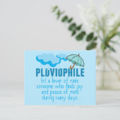 Pluviophile Rain Lover Hübsch Blauer Schirm Postkarte (Stehend Vorderseite)