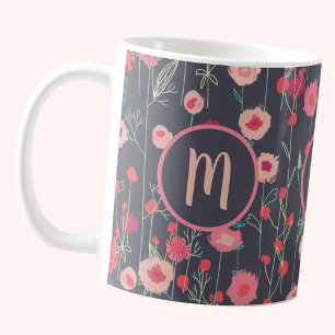 Plymouth Blume Dark Boho Floral Custom Monogram Kaffeetasse