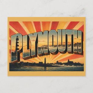 Plymouth England Hafen Leuchtturm Küsten Vintage Postkarte