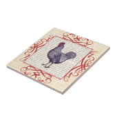 Plymouth-Felsen-Hahn-Vintager Geflügel-Bauernhof Fliese (Seite)