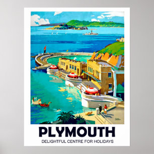 Plymouth, Landschaft am Meer, Vintage-Reise Poster