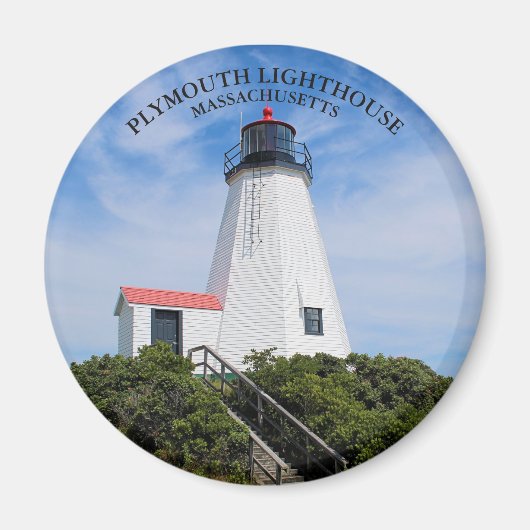 Plymouth Lighthouse, Massachusetts Round Magnet (Vorne)