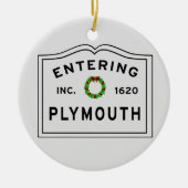 Plymouth, MA Holiday Wreath Keramik Ornament (Vorne)