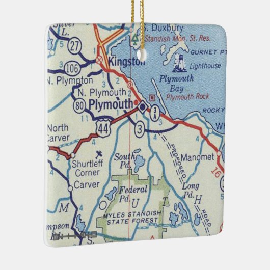 Plymouth MA Vintage Karte Keramikornament (Rechts)