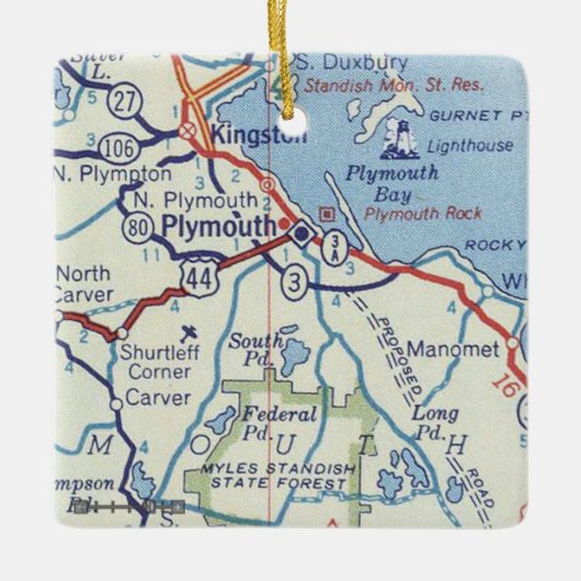 Plymouth MA Vintage Karte Keramikornament (Vorderseite)