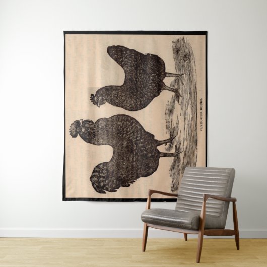 Plymouth Rock Henne and Roster aus dem 19. Jahrhun Wandteppich (Beispiel)