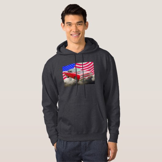 PlymouthRoadrunner 1968 und -amerikanische Flagge Hoodie (Vorne ganz)