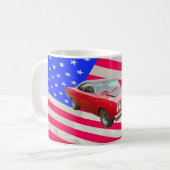 PlymouthRoadrunner 1968 und -amerikanische Flagge Kaffeetasse (Vorderseite Links)