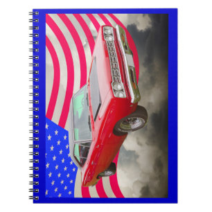 PlymouthRoadrunner 1968 und -amerikanische Flagge Notizblock