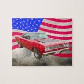PlymouthRoadrunner 1968 und -amerikanische Flagge Puzzle (Horizontal)