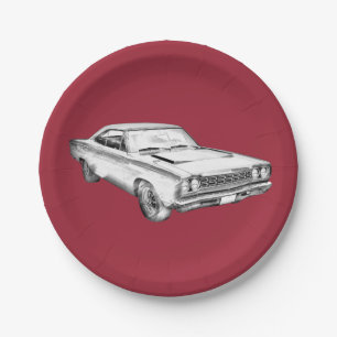 Plymouthroadrunner-Muskel-Auto-Illustration 1968 Pappteller
