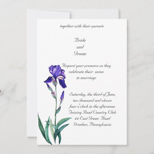 PMACarlson Elegant Iris Hochzeit Einladung (Vorderseite)