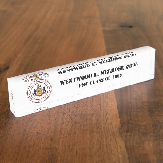 PMC DESK NAMEPLATE w/Classic PMC Siegel (BLK TEXT) Namensplakette (Seite)