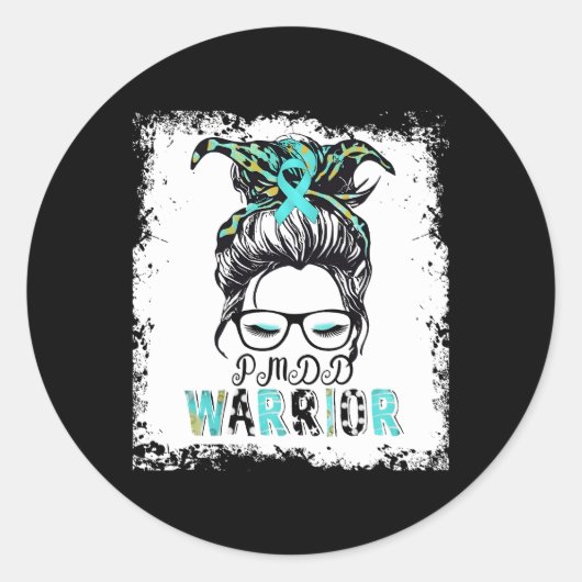 Pmdd Warrior Mama Ribbon Awareness Messy Bun Runder Aufkleber (Vorderseite)