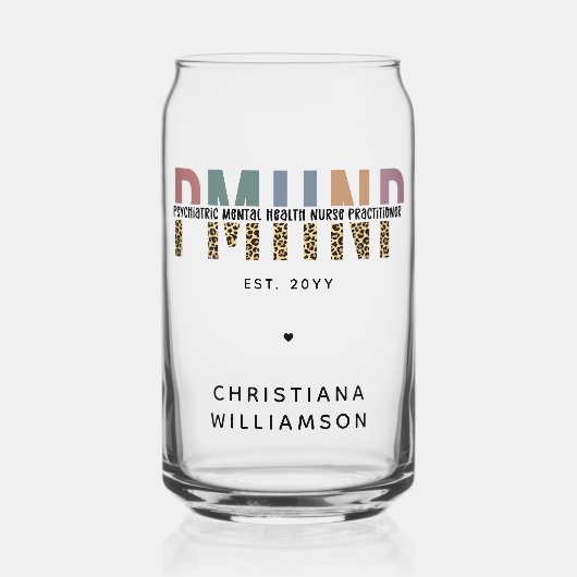 PMHNP Leopard Print Psychiatric Mental Health NP Dosenglas (Vorderseite)