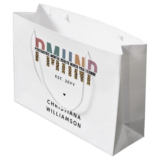 PMHNP Leopard Print Psychiatric Mental Health NP Große Geschenktüte (Rückseite Schrägansicht)