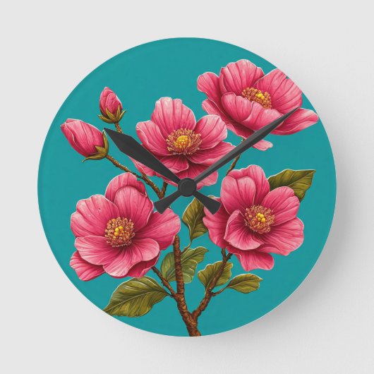 Pnk Blume Runde Wanduhr (Vorderseite)