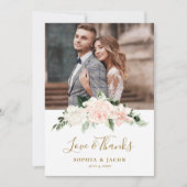 Pnk Floral Foto Wedding Dankeskarte (Vorderseite)