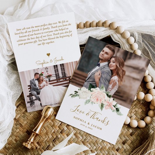 Pnk Floral Foto Wedding Dankeskarte