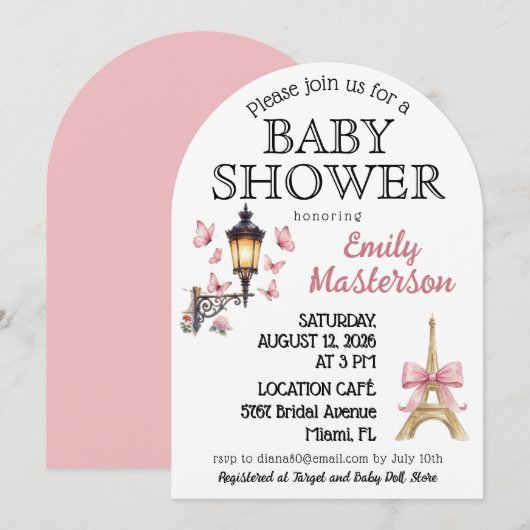 Pnk Pariser Mädchen Baby Shower Einladung (Vorne/Hinten)