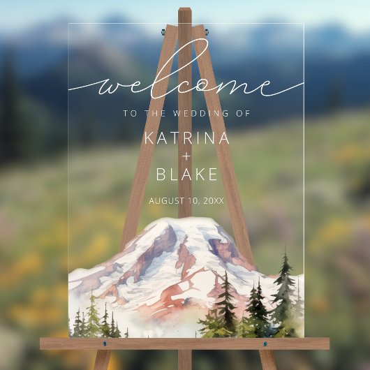PNW Mount Rainier Wedding Begrüßung Akryllisches Z Acrylschild