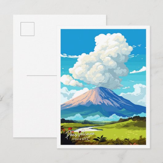 Poas Vulkan Costa Rica Vintage Abbildung Postkarte (Vorne/Hinten)