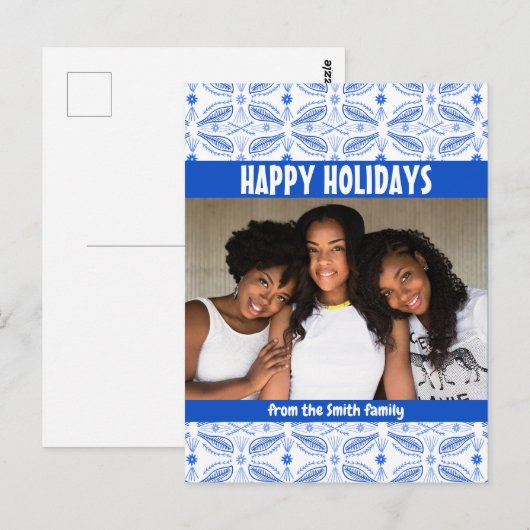 Poblanos Tile Muster CUSTOM FOTO Holiday Postkarte (Vorne/Hinten)