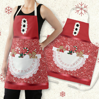 Pocket gefüllt mit Xmas Red Glitzer Metallic Mrs. Schürze