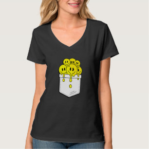Pocket gelbes Lächeln Gesichter Melting glückliche T-Shirt
