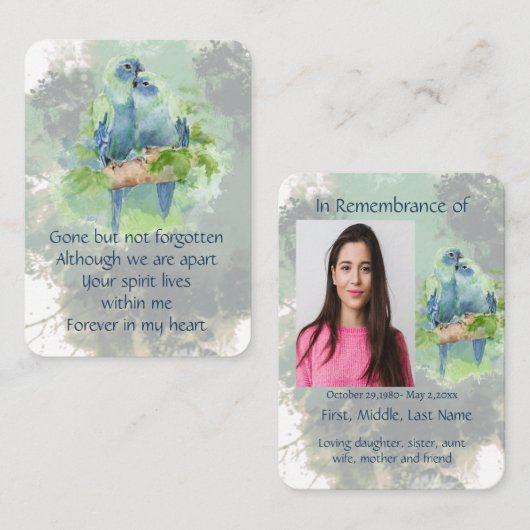 Pocket Keepake Erinnerung tropische Papageien Blau Visitenkarte (Vorne/Hinten)