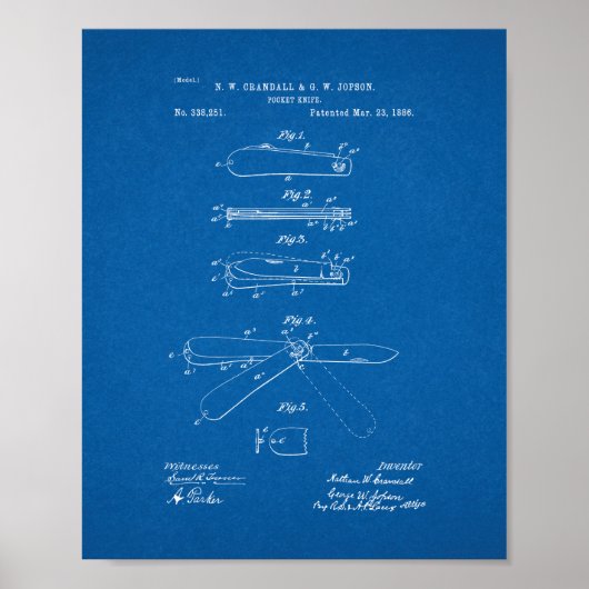 Pocket Knife Patent - Blueprint Poster (Vorne)