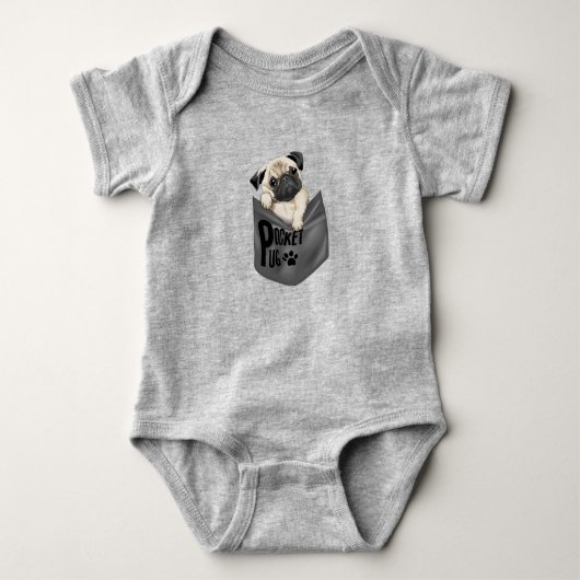 Pocket Mops Grau Baby Bodysuit Baby Strampler (Vorderseite)