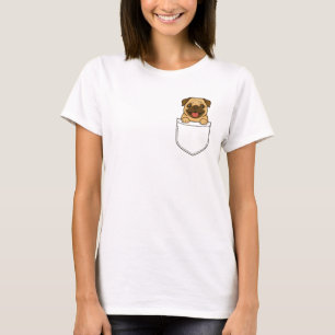 Pocket Mops - Niedlicher Cartoon Dog in Pocket Des T-Shirt
