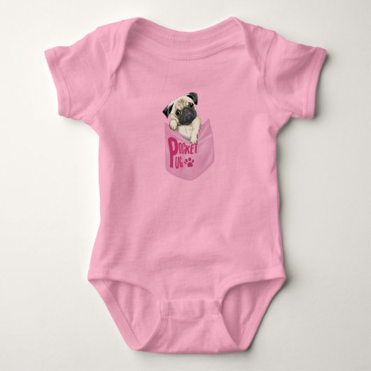 Pocket Mops Pink Baby Baby Strampler (Vorderseite)