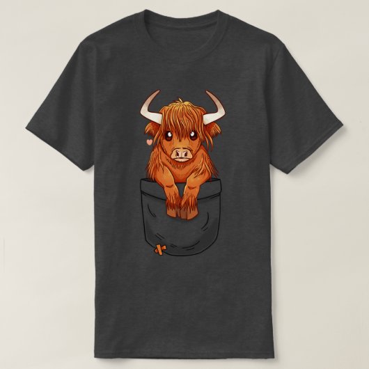 Pocket Niedlich Scottish Highland Cow T-Shirt (Design vorne)