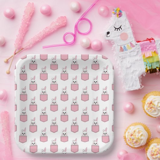 Pocket Pet Bunny Pattern Pappteller (Party)
