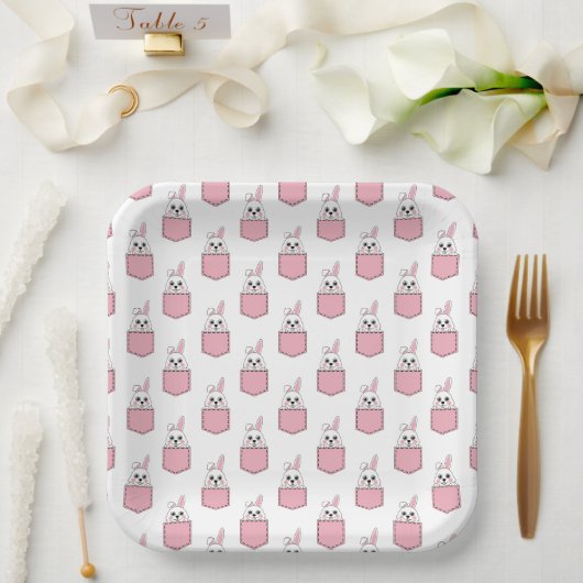Pocket Pet Bunny Pattern Pappteller (Hochzeit)