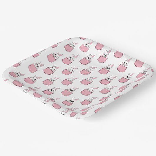 Pocket Pet Bunny Pattern Pappteller (Gewinkelt)