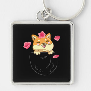 Pocket Shiba Inu Dog Cherry Blossom Blume Schlüsselanhänger