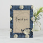 Pocket Uhren auf blauem Rautenmuster-Hintergrund Einladung (Stehend Vorderseite)